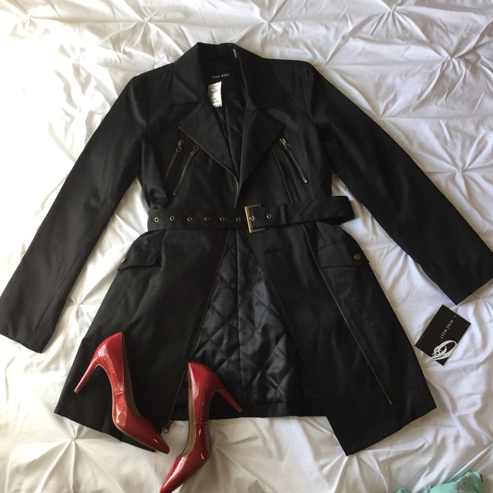 Nine West black coat with belt